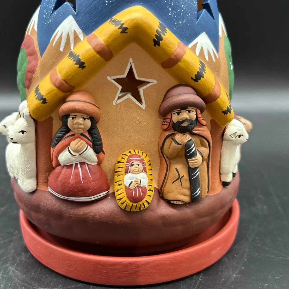Peru Nativity Tealight Christmas Candle Holder Terracotta Style‎ Ceramic Stars